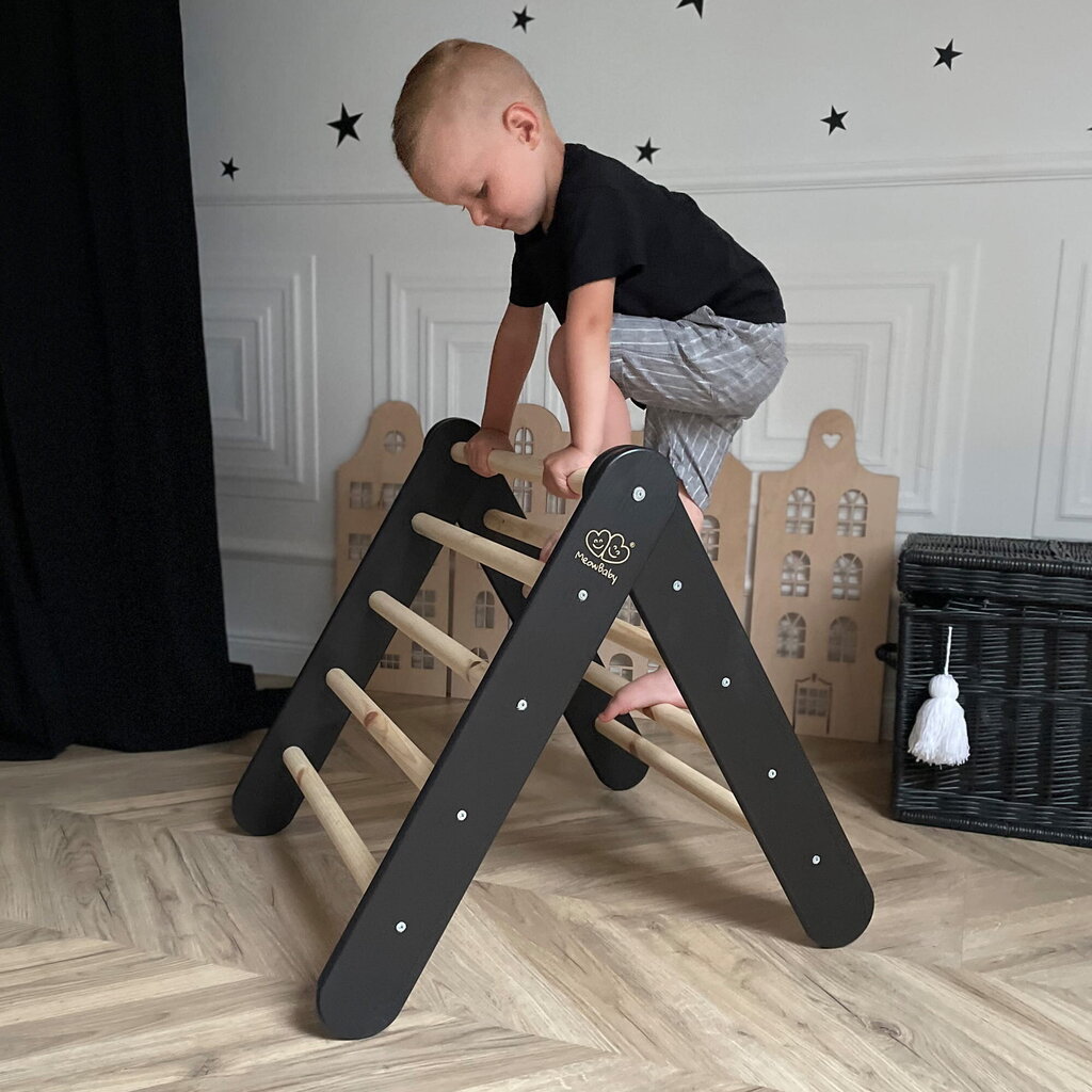 MeowBaby® Wooden Pikler dizaineru krāsās jūsu bērna istabai. Pelēks цена и информация | Rotaļlietas zīdaiņiem | 220.lv