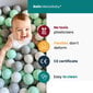 MeowBaby® Baby Foam apaļa lodīšu bedre 90x30cm ar 200 bumbiņām 7cm sertificēta, kokvilna, gaiši pelēka: tirkīza/pelēka/balta cena un informācija | Rotaļlietas zīdaiņiem | 220.lv