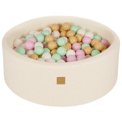 MeowBaby® apaļais bumbiņu baseins 90x30 cm bērniem, boucle balta, 200 bumbiņas: pastels rozā/piparmētru/balts/bēšs cena un informācija | Rotaļlietas zīdaiņiem | 220.lv