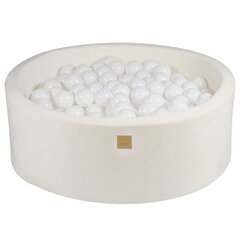 MeowBaby® apaļie bērnu putu baseini 90x30 cm, Supersoft samts, balts, 200 bumbiņas: baltas cena un informācija | Rotaļlietas zīdaiņiem | 220.lv