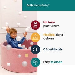 MeowBaby® apaļie bērnu putu baseini 90x30 cm, Supersoft samts, balts, 200 bumbiņas: baltas цена и информация | Игрушки для малышей | 220.lv