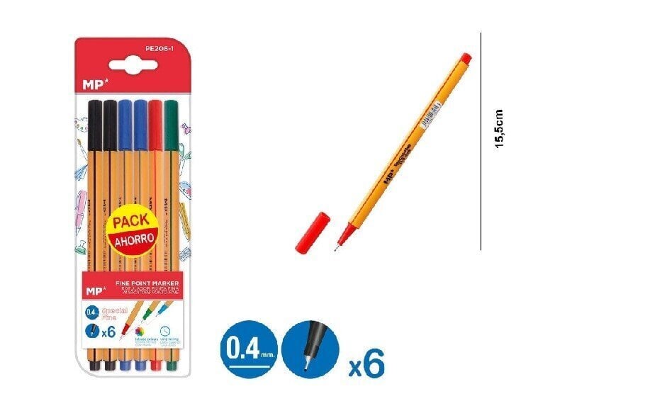 Krāsainas pildspalvas, Mp, 6 gab. cena un informācija | Modelēšanas un zīmēšanas piederumi | 220.lv