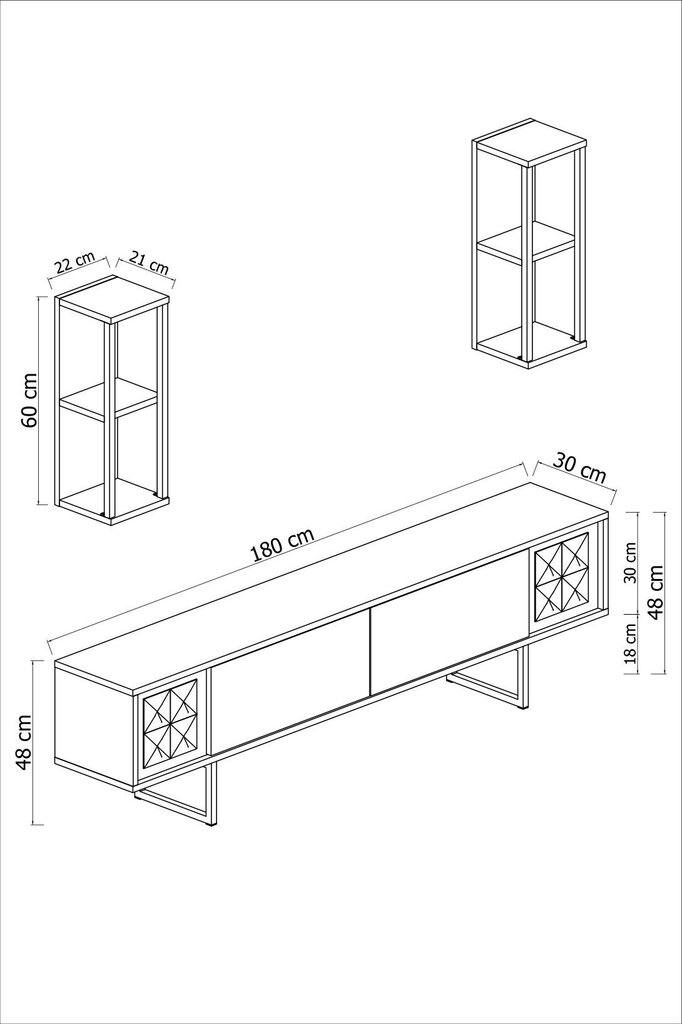 Viesistabas mēbeļu komplekts, Asir, TV galds 180 x 30 x 50 cm, dīvāns 90 x 60 x 40 cm, balts un melns цена и информация | Sekcijas | 220.lv