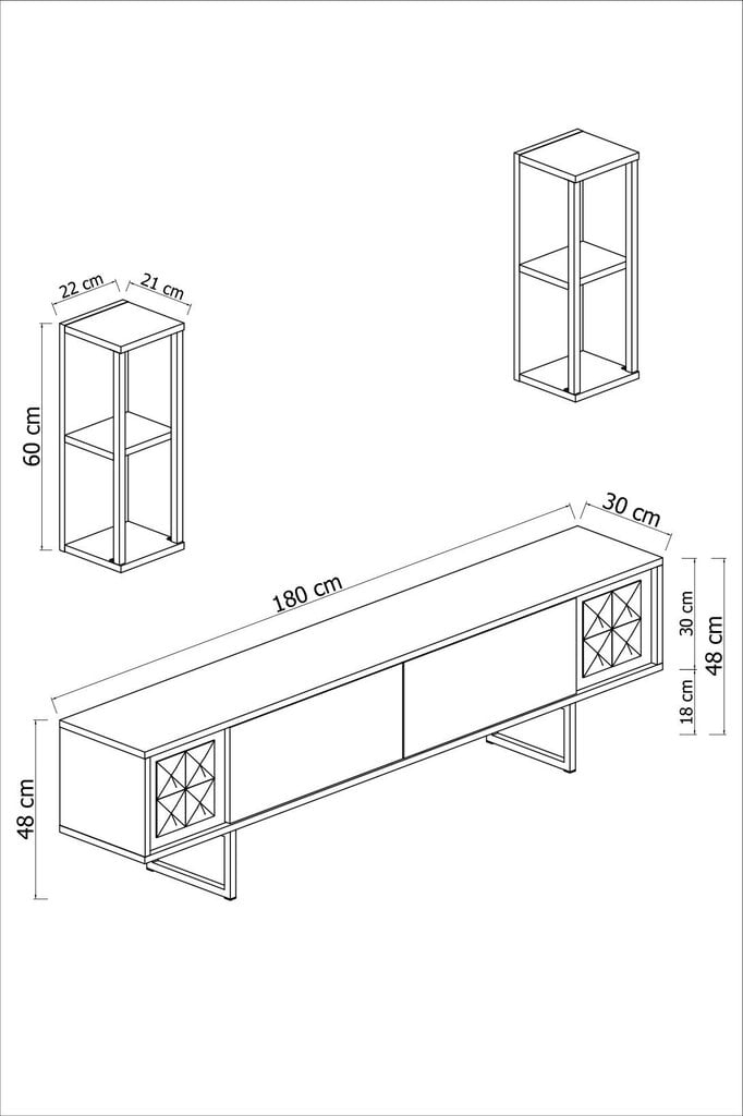 Viesistabas mēbeļu komplekts, Asir, TV galds 180 x 30 x 50 cm, dīvāns 90 x 60 x 40 cm, melns un balts cena un informācija | Sekcijas | 220.lv