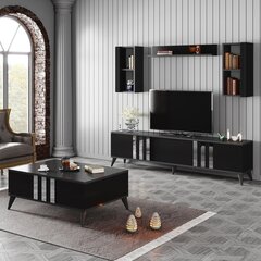 Viesistabas mēbeļu komplekts, Asir, TV galds 180 x 30 x 47 cm, dīvāns 90 x 39 x 40 cm, melns un sudrabots cena un informācija | Sekcijas | 220.lv
