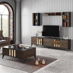 Viesistabas mēbeļu komplekts, Asir, TV galds 180 x 30 x 47 cm, dīvāns 90 x 39 x 40 cm, brūns un zelta krāsā cena un informācija | Sekcijas | 220.lv