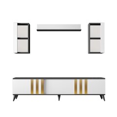 Viesistabas mēbeļu komplekts, Asir, TV galdiņš 180 x 30 x 47 cm, dīvāns 90 x 39 x 40 cm, balti melns un zelts cena un informācija | Sekcijas | 220.lv