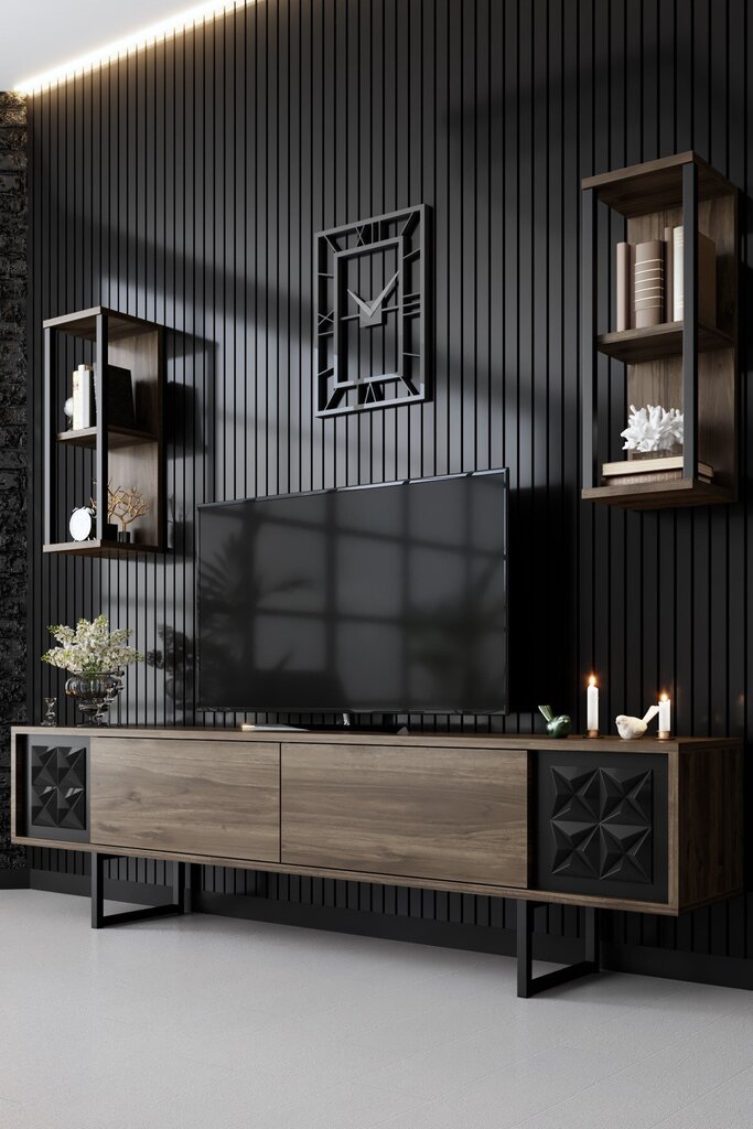 Asir, TV statīvs 180 x 30 x 48 cm, sienas plaukts 22 x 21 x 60 cm, brūns cena un informācija | TV galdiņi | 220.lv