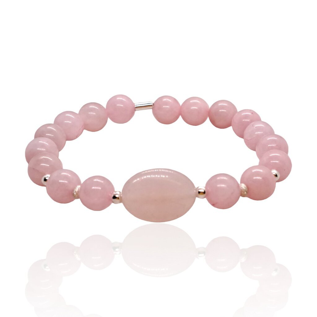 I.L.U.S Dabīgā akmens rozā kvarca rokassprādze sievietēm ar 925 sudraba pērlēm цена и информация | Rokassprādzes | 220.lv