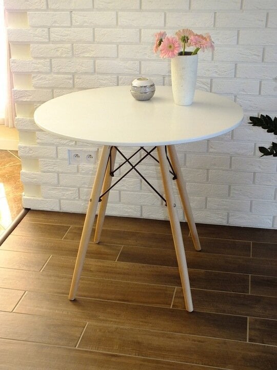 Apaļais galds Belsi, 80x80x75 cm, balts cena un informācija | Virtuves galdi, ēdamgaldi | 220.lv