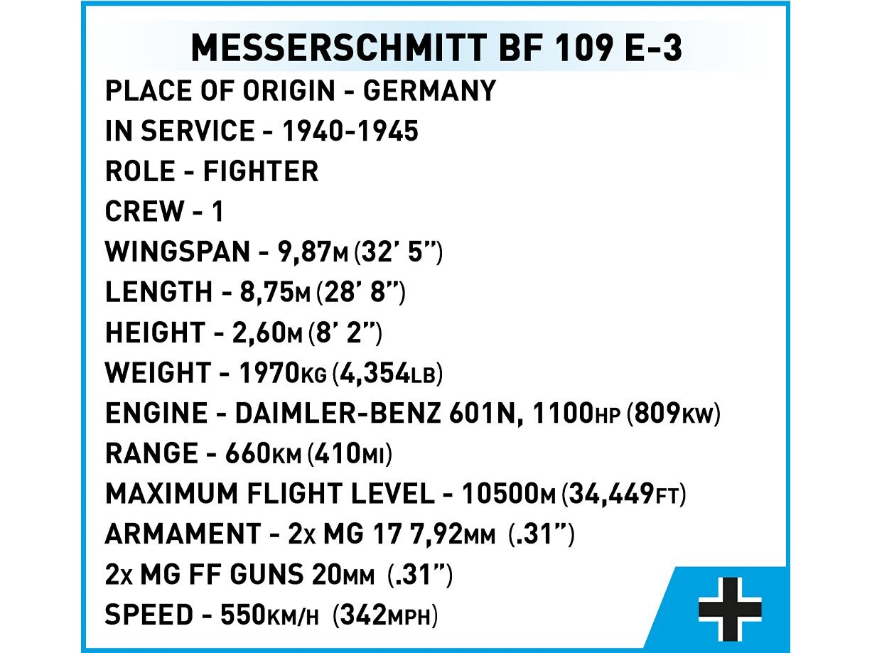 Konstruktors Cobi - Messerschmitt Bf 109 E-3, 1/32, 5727 цена и информация | Konstruktori | 220.lv