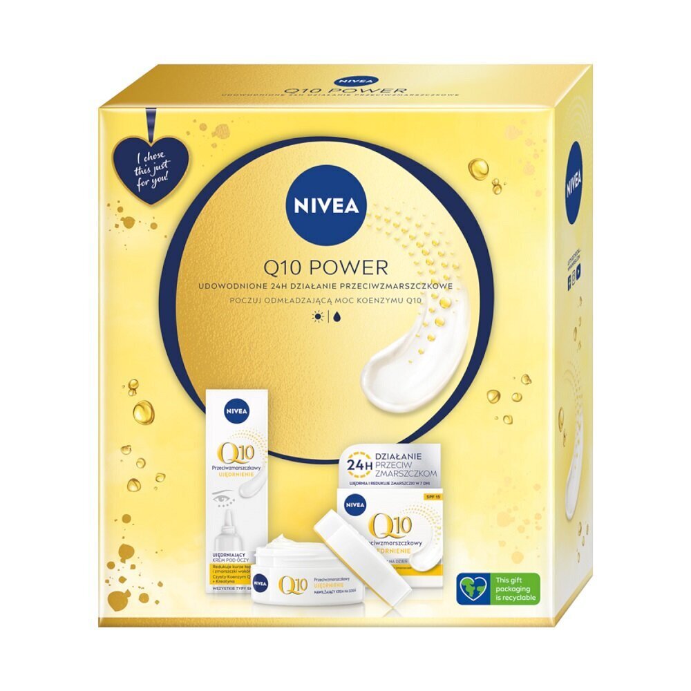 Kosmētikas dāvanu komplekts sievietēm Nivea set Q10 Power: dienas krēms pret grumbām SPF15, 50ml + acu zonas krēms, 15ml cena un informācija | Sejas krēmi | 220.lv