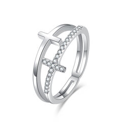 Dubultā sudraba gredzens ar krustiņiem sievietēm MOISS R00020 cena un informācija | Gredzeni | 220.lv