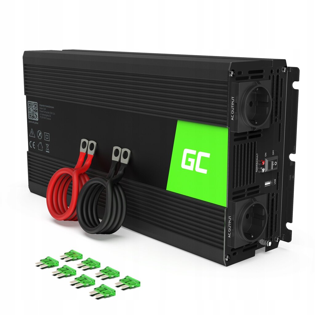 Sprieguma pārveidotājs Green Cell 24V/230V, 3000W cena un informācija | Sprieguma pārveidotāji | 220.lv