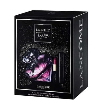 Kosmētikas komplekts Lancome La Nuit Tresor: parfimērijas ūdens EDP, 50 ml + lūpu krāsa L' Absolu Rouge Matte 505 Attrape Coeur + skropstu tuša Hypnose Drama Excessive Black, 2 ml cena un informācija | Acu ēnas, skropstu tušas, zīmuļi, serumi | 220.lv