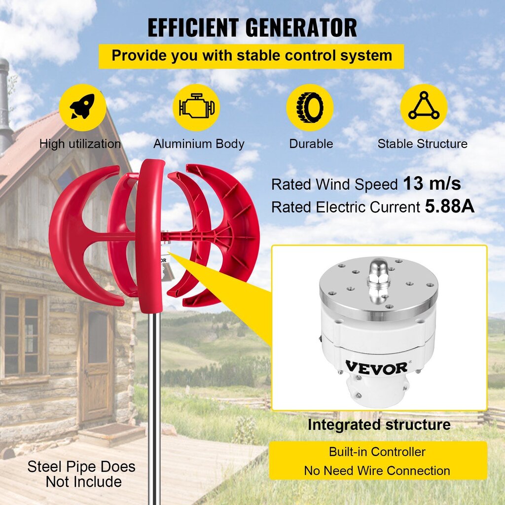 Vertikālais vēja ģenerators Vevor 12 V cena un informācija | Elektrības ģeneratori | 220.lv