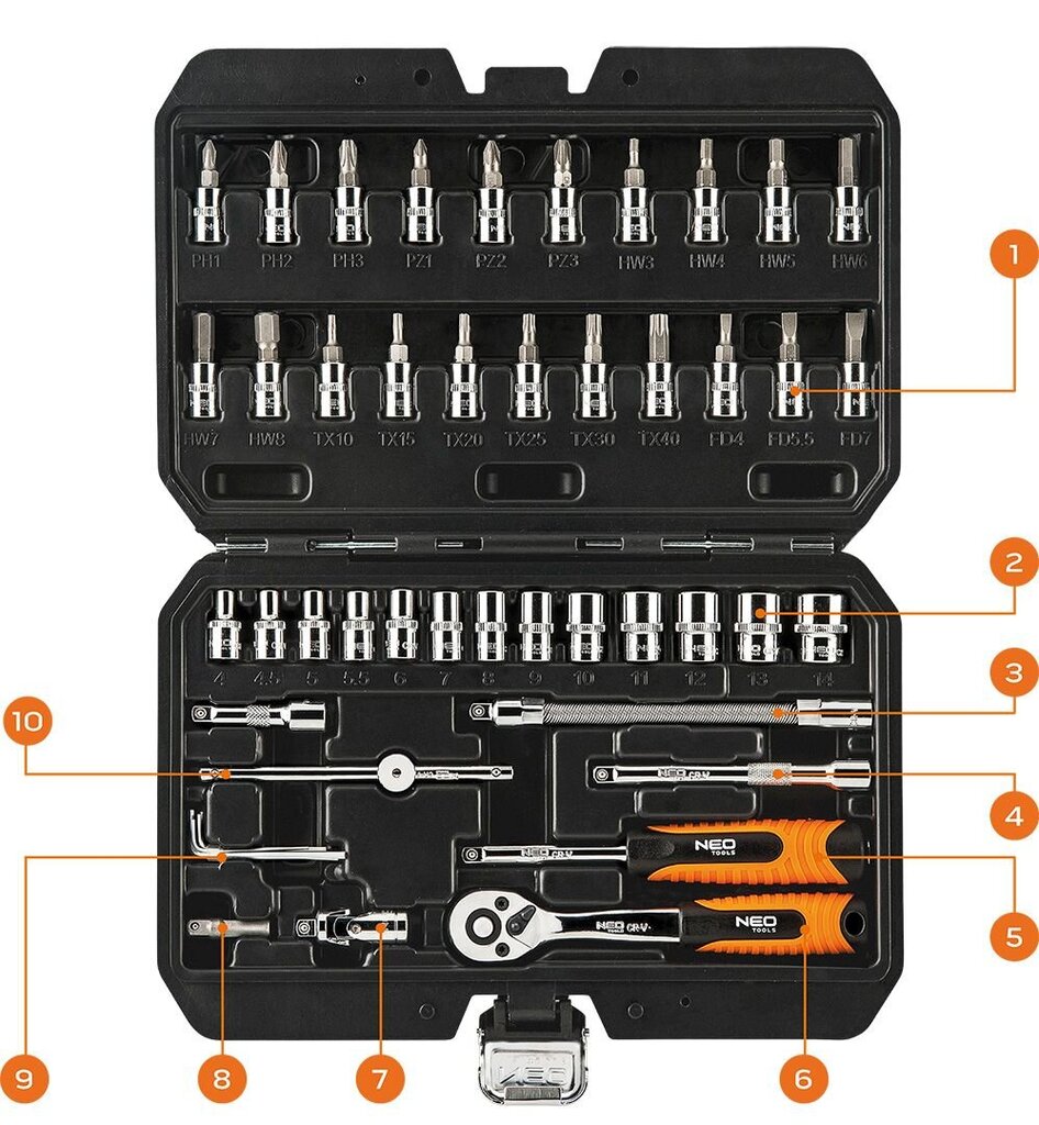 Instrumentu komplekts Neo Tools, 46 gab + jostas soma cena un informācija | Rokas instrumenti | 220.lv