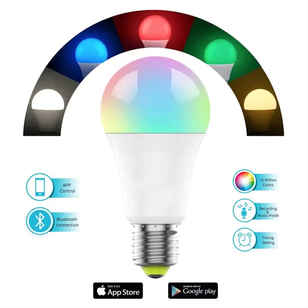 Komplektā 4gab. viedā LED RGB lampa E27 9W Bluetooth 800Lm 2700K-6500K cena un informācija | Spuldzes | 220.lv