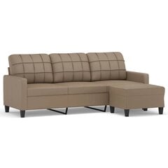Trīsvietīgs dīvāns ar kājsoliņu vidaXL, kapučīno krāsas cena un informācija | Dīvāni | 220.lv