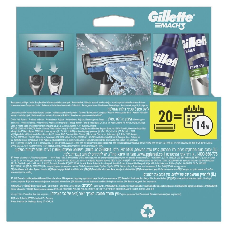 Skuvekļa asmeņi vīriešiem Gillette Mach3, 20 gab. cena un informācija | Skūšanās piederumi, kosmētika | 220.lv