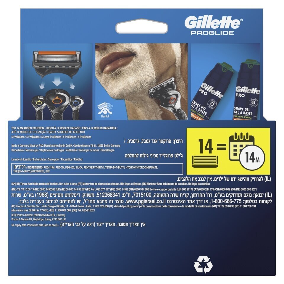 Skuvekļa asmeņi vīriešiem Gillette Fusion ProGlide, 14 gab. cena un informācija | Skūšanās piederumi, kosmētika | 220.lv