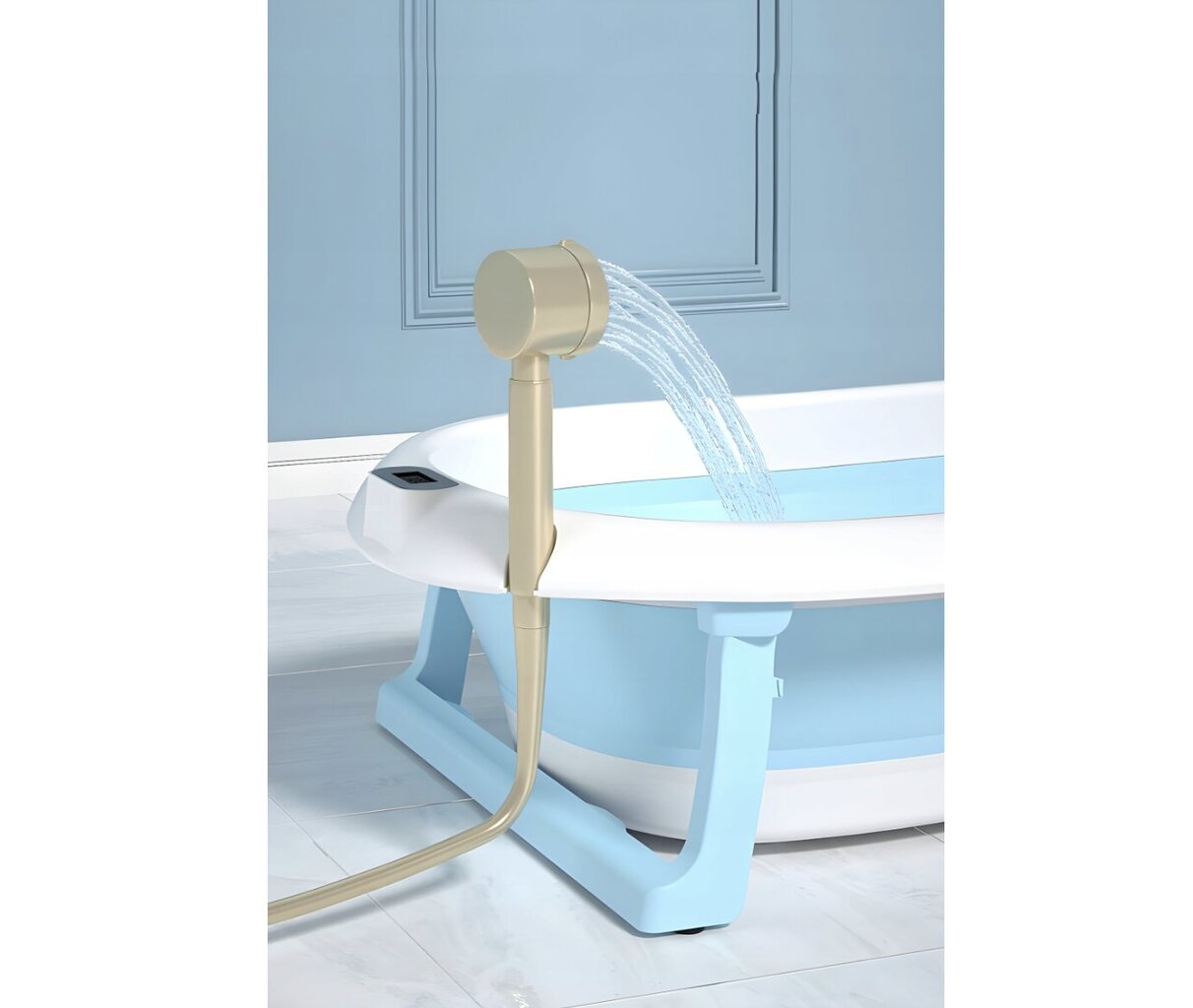 Saliekamā bērnu vanna ar termometru un spilvenu Xbay, zila/balta cena un informācija | Mazuļa mazgāšana | 220.lv