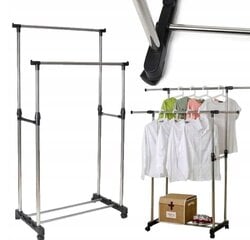 Двойная телескопическая вешалка-стойка для одежды на колесиках, 30 кг цена и информация | Мешки для одежды, вешалки | 220.lv