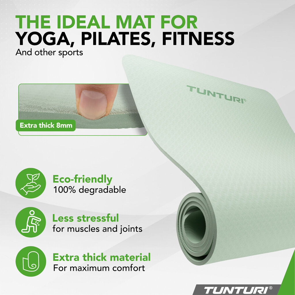 Jogas paklājiņš Tunturi Yogamat 8mm, zaļš cena un informācija | Vingrošanas paklāji | 220.lv