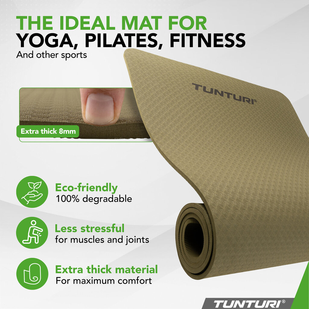 Jogas paklājiņš Tunturi Yogamat 8mm, zaļš cena un informācija | Vingrošanas paklāji | 220.lv
