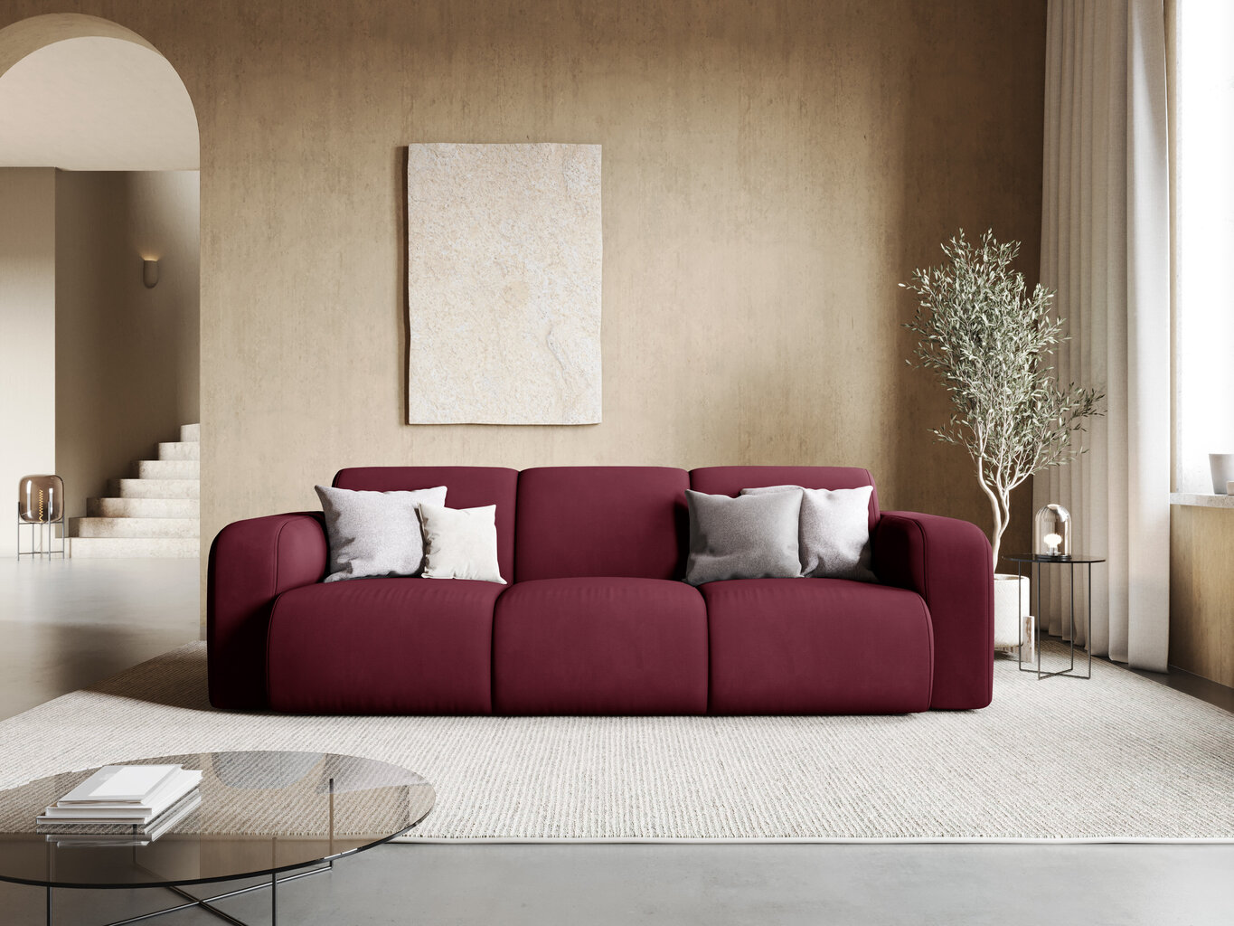 Trīsvietīgs dīvāns Windsor & Co Lola, 235x95x72 cm, tumši sarkans cena un informācija | Dīvāni | 220.lv