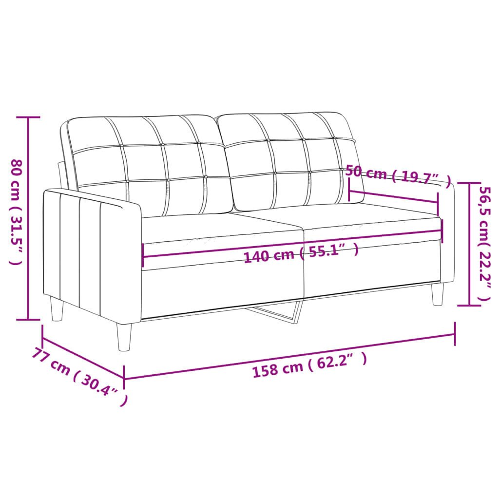 vidaXL divvietīgs dīvāns, gaiši dzeltens audums, 140 cm cena un informācija | Dīvāni | 220.lv