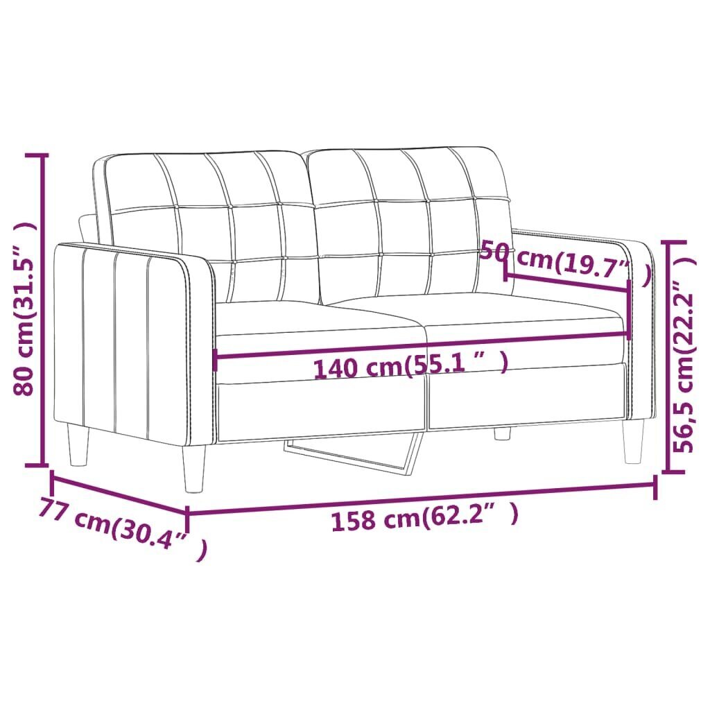 vidaXL divvietīgs dīvāns, vīnsarkans audums, 140 cm cena un informācija | Dīvāni | 220.lv