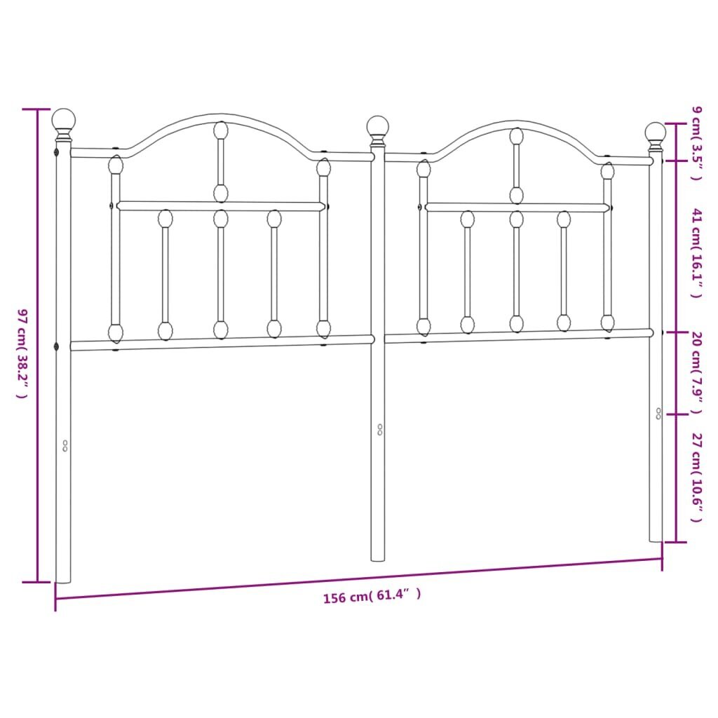 vidaXL gultas galvgalis, metāls, melns, 150 cm цена и информация | Gultas | 220.lv