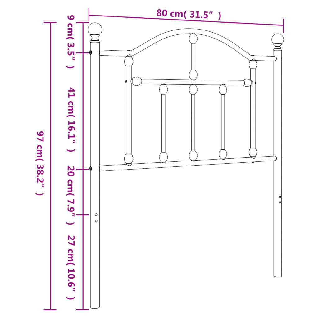 vidaXL gultas galvgalis, metāls, melns, 75 cm cena un informācija | Gultas | 220.lv