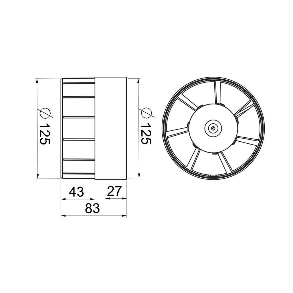 Ventilators Awenta WKA 125T Turbo, 125 mm cena un informācija | Ventilatori vannas istabai | 220.lv