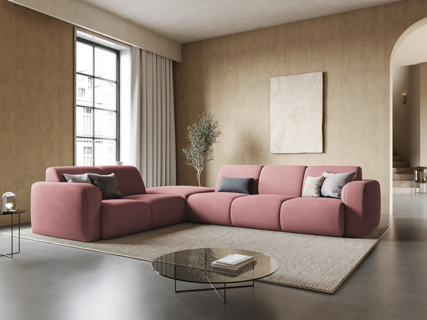 Kreisās puses stūra dīvāns Windsor & Co Lola, 315x250x72 cm, rozā cena un informācija | Stūra dīvāni | 220.lv