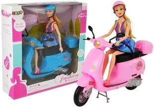 Lelle ar rozā skrejriteni un piederumiem Lean Toys, 27 cm cena un informācija | Rotaļlietas meitenēm | 220.lv