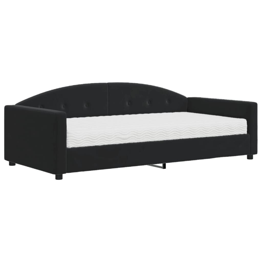 vidaXL izvelkams dīvāns ar matraci, melns, 100x200 cm, samts cena un informācija | Gultas | 220.lv