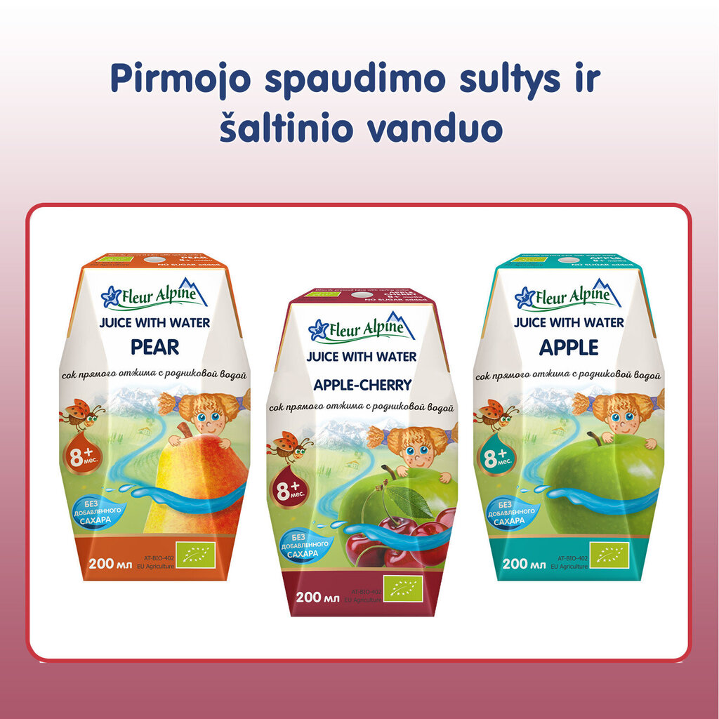 Ābolu-ķiršu sula ar ūdeni Fleur Alpine, bērniem no 8 mēnešu vecuma, 200 ml x 3 cena un informācija | Dzērieni, uzkodas bērniem | 220.lv