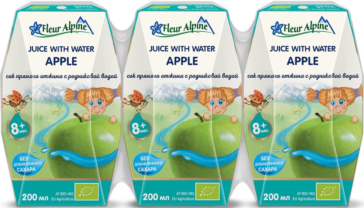 Ābolu sula ar ūdeni Fleur Alpine, bērniem no 8 mēnešu vecuma, 200 ml x 3 cena un informācija | Dzērieni, uzkodas bērniem | 220.lv
