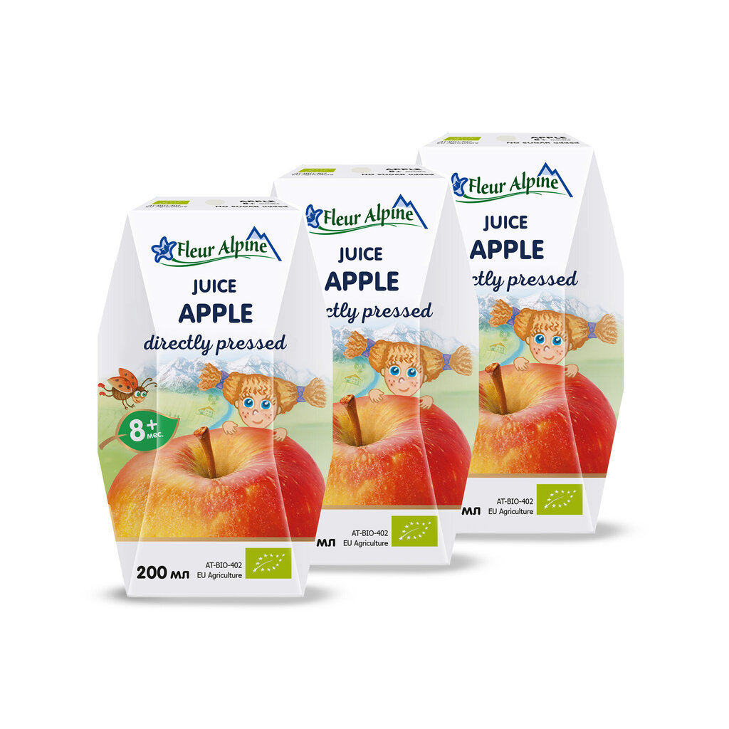 Tieši spiesta ābolu sula Fleur Alpine, bērniem no 8 mēnešu vecuma, 200 ml x 3 cena un informācija | Dzērieni, uzkodas bērniem | 220.lv