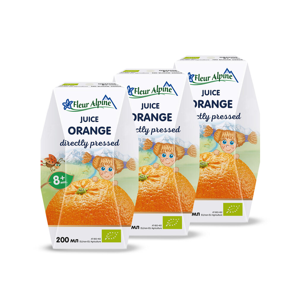 Tieši spiesta apelsīnu sula Fleur Alpine, bērniem no 8 mēnešu vecuma, 200 ml x 3 цена и информация | Dzērieni, uzkodas bērniem | 220.lv