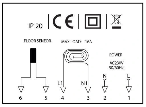 Grīdas telpas termostats Touch 16A 230V цена и информация | Taimeri, termostati | 220.lv