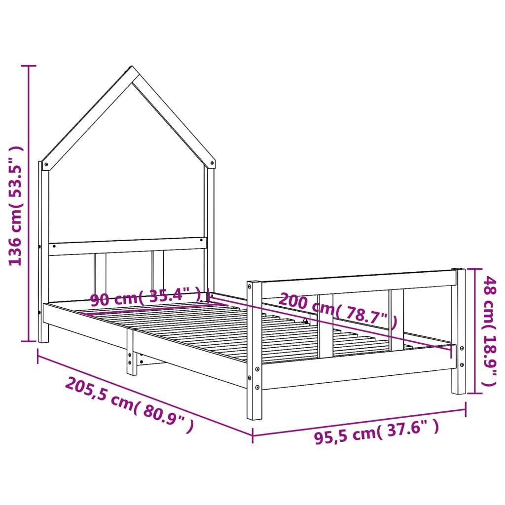 Bērnu gultas rāmis vidaXL, 90x200 cm, melns цена и информация | Bērnu gultas | 220.lv