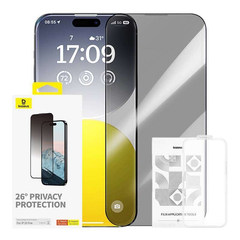 Privacy Protection Tempered Glass Baseus Diamond iPhone 15 Pro cena un informācija | Ekrāna aizsargstikli | 220.lv