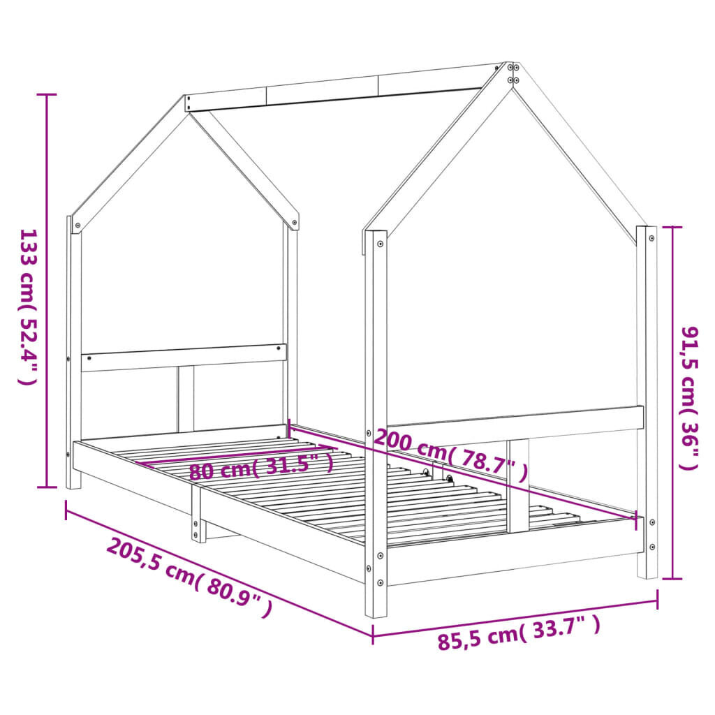 Bērnu gultas rāmis vidaXL, 80x200 cm, brūns cena un informācija | Bērnu gultas | 220.lv