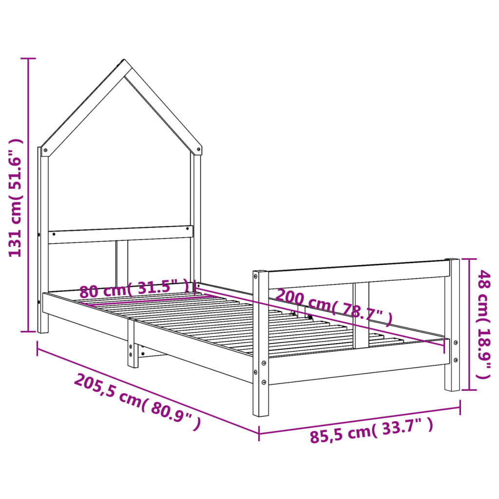 Bērnu gultas rāmis vidaXL, 80x200 cm, balts cena un informācija | Bērnu gultas | 220.lv