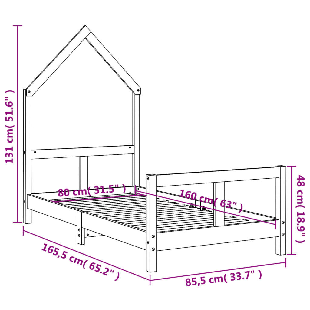 Bērnu gultas rāmis vidaXL, 80x160 cm, balts cena un informācija | Bērnu gultas | 220.lv