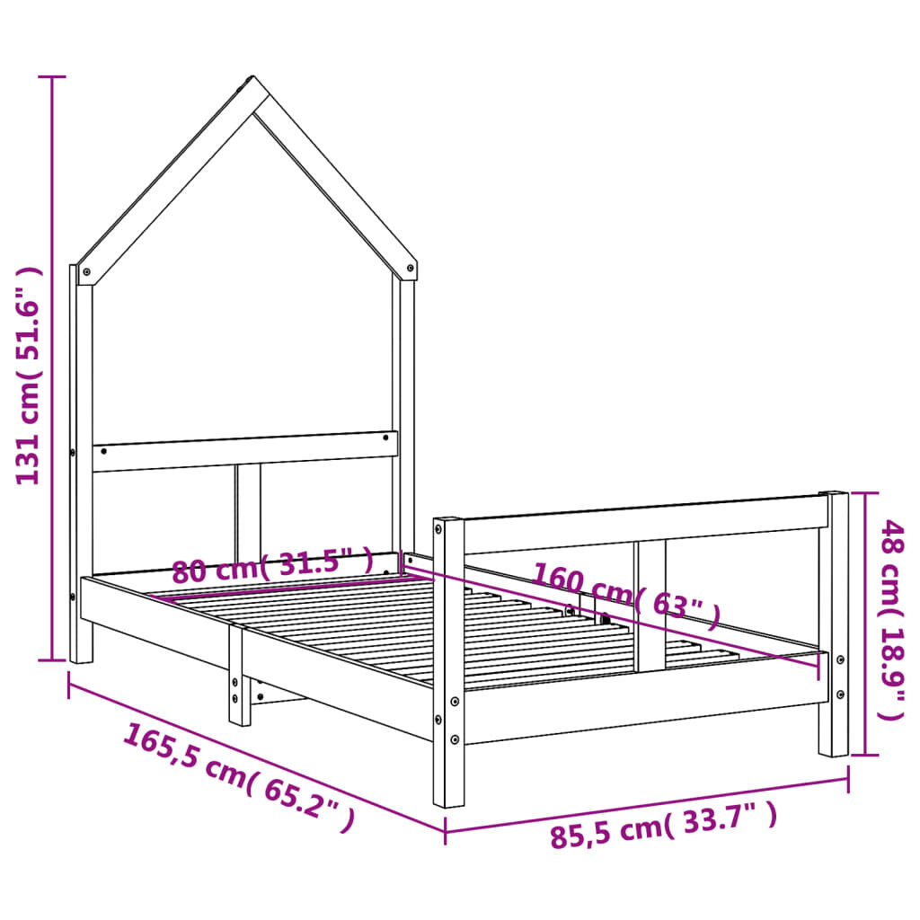 Bērnu gultas rāmis vidaXL, 80x160 cm, brūns cena un informācija | Bērnu gultas | 220.lv