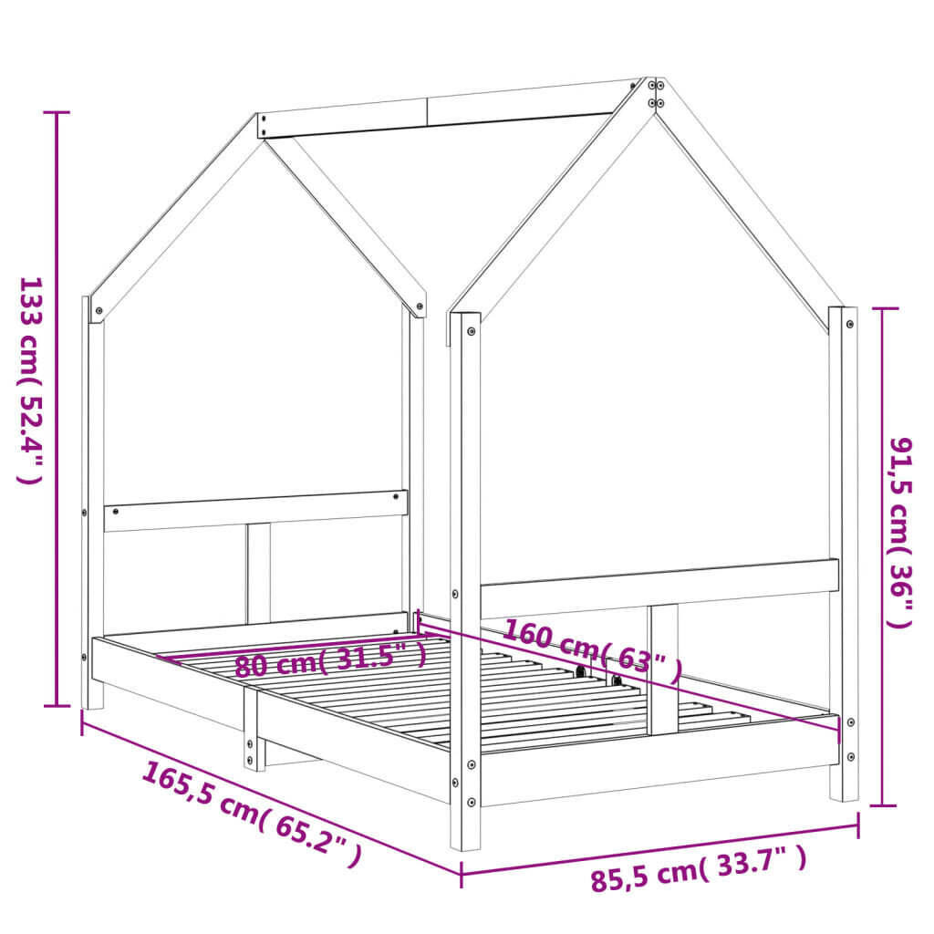 Bērnu gultas rāmis vidaXL, 80x160 cm, brūns cena un informācija | Bērnu gultas | 220.lv